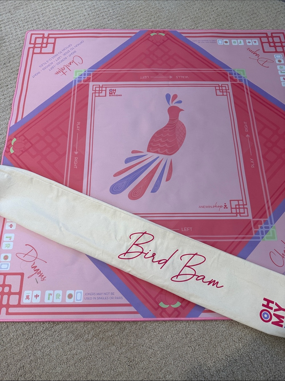 Oh My Mahjong Pink Bird Bam Mahjong Mat and Bag